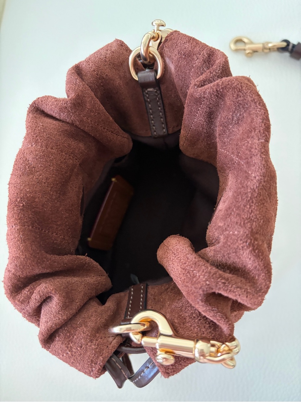 COACH Suede Drawstring quilted Faye Bucket Bag crossbody - Picture 3 of 6